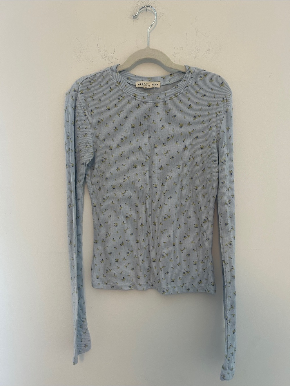 Aeropostale Pale Blue Floral Ribbed Long Sleeve Top and Fold-Over Shorts Set